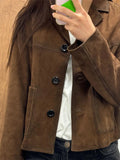 Retro Brown Short Women's Jacket Turndown Collar Single Breasted Long Sleeve Jackets Fashion Casual Loose New Autumn Coat