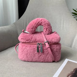 Soft Plush Women's Small Shoulder Bag Faux Lamb Wool Ladies Bucket Crossbody Bags Winter Furry Female Phone Pouch Purse Handbags