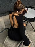 Knitted Backless Mini Dress For Women Lace Up Loose Solid Sexy Short Dresses Hot Girls Club Casual High Waist Dress Femme