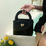 Korean Style Vintage Handbag Solid Color Pu Leather Heart Lock Shoulder Bag Summer New Classic Fashion Crossbody Bag