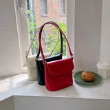 Fashion Design Women's Red Shoulder Crossbody Bag Retro Ladies Small Bucket Bag Handbags Solid Color Female Simple Underarm Bags