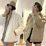 Womens Khaki Reversible Down Jackets Winter Baggy Comfortable Coat Thickening Warm Female Puffer Cotton Padded Jacket Outwear