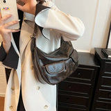 Fashion Double pockets Design Retro PU Leather Shoulder Bag for Women Female Crossbody Bag Underarm Bags Handbags