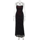 New Vintage Elegant Gothic Dress Women Sexy Streetwear Fairy Y2K Grunge Aesthetic Cross Pattern Spaghetti Strap Party Dress