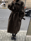 Autumn Winter Long Loose Casual Soft Plaid Woolen Coat Women Double Breasted Stylish Chic Luxury Designer Clothes