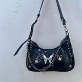 Gothic Punk Women's Butterfly Shoulder Bags Retro Rivet Y2k Girls Underarm Bag Cool Chain Female Crossbody Bag Armpit Handbags