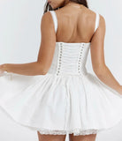 White Lace Backless Mini Dress For Women Robe Spaghetti Strap Sleeveless A-line Dresses Fashion Elegant Sexy Dress