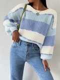 New color blocked ribbed knitted shoulder sweater