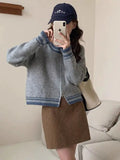 Autumn Knitwear Cropped Cardigan Coat Women Clothing O Neck Patchwork Zipper Sueter Mujer Casual Fashion Knitted Sweater Tops