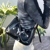 Gothic Punk Women's Butterfly Shoulder Bags Retro Rivet Y2k Girls Underarm Bag Cool Chain Female Crossbody Bag Armpit Handbags