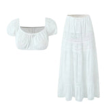 Lace Skirt Set Dress Summer Women Beach Holiday Sexy Cotton Matching Set Outfits Spring White 2 Pcs Vestidos Female Set