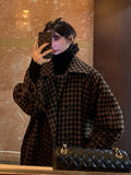 Lautaro Autumn Winter Long Loose Casual Soft Plaid Woolen Coat Women Double Breasted Stylish Chic Luxury Designer Clothes