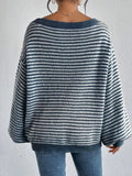 Off The Shoulder Striped Sweater Women Fall Fashion Oversized Soft Versatile Neckline Casual Knitted Sweater Winter