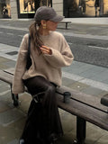 Elegant Solid Mohair Soft Knitted Pullover Women Casual O-neck Long Sleeve Loose Sweater Autumn Warm Lady High Street Knitwear ﻿