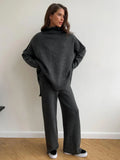 turtleneck sweater set women's European, American autumn and winter new loose casual lazy thickened knitted trousers set