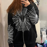 Y2k Rhinestone Skeleton Hoodies Women Gothic Black Zip Up Oversized Sweatshirts Female Retro Harajuku Hooded Jackets Streetwear