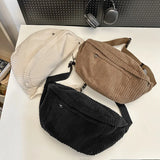 Large Capacity Waist Bag Women Shoulder Crossbody Bags Casual Fanny Pack Simple Phone Purse Corduroy Waist Bag Ladies Banana Bag