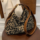 Casual Women Shoulder Bags Leopard Canvas Hobo Bag Female Large Capacity Messenger Bags Soft Crossbody Handbag for Women