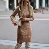 Autumn Winter New Women's Knitted Wrap Hip Skirt High Neck Warm and Thickened Elegant Knitted Sweater Long Sleeve Dress