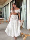 Lace Skirt Set Dress Summer Women Beach Holiday Sexy Cotton Matching Set Outfits Spring White 2 Pcs Vestidos Female Set