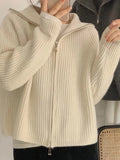 Casual Knitted Cardigan Sweaters Women Autumn Vintage Zip-up Solid Loose Long Sleeve Tops Knitwear Chic Kpop