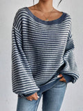 Off The Shoulder Striped Sweater Women Fall Fashion Oversized Soft Versatile Neckline Casual Knitted Sweater Winter