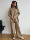 turtleneck sweater set women's European, American autumn and winter new loose casual lazy thickened knitted trousers set