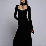 Gothic Turtleneck Choker Lace Up Long Dress