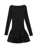 Fashion Women Round Neck Pleated Solid Mini Dress Chic High Waist Long Sleeve Short Vestdios Elegant High Street Robes