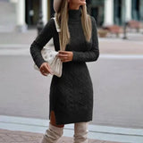 Autumn Winter New Women's Knitted Wrap Hip Skirt High Neck Warm and Thickened Elegant Knitted Sweater Long Sleeve Dress