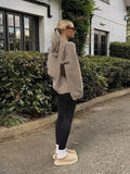 Brown Casual Round Neck Knitted Pullover Women Fashion Long Sleeve Loose Short Sweater Autumn New Lady Street Knit Tops