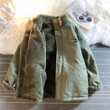 autumn and winter new love lambswool cotton-padded jacket double-sided collar jacket couple loose coat warm Y2K women tops