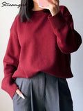 Basic Winter Burgundy Oversize Sweater Women O Neck Warm Pullovers Loose Knitwear Women's Sweater Winter Clothes Women