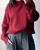 Basic Winter Burgundy Oversize Sweater Women O Neck Warm Pullovers Loose Knitwear Women's Sweater Winter Clothes Women