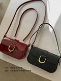 Vintage Red Handbag Women Autumn High Street Elegance Pu Leather Shoulder Bag Purse Female Retro Solid Underarm Bags