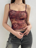 Vintage Aesthetic Paisley Print Sleeveless Slim Cropped Camisole Vest Top Women