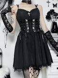 Goth Dark Lolita Gothic Aesthetic Bandage Corset Dresses Grunge Style Black Embroidery Emo Dress Women A-line Party Alt Clothes