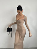 Sexy V-neck Flare Sleeves Dress Elegant For Women's Spring New High Waist Slim Split Fish Tail Wrap Hip Long Dress Sweet 