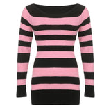 Stripe Off-Shoulder Sweater Mini Retro Dress