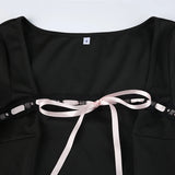 Sweet Square Neck Lace Trim Bow Dress