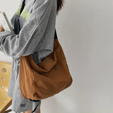 Simple Solid Color Canvas Women Shoulder Bag Large Capacity Leisure Crossbody Bag Female Male Travel Messenger Student Book Bag