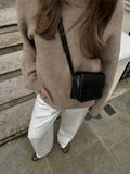 Brown Casual Round Neck Knitted Pullover Women Fashion Long Sleeve Loose Short Sweater Autumn New Lady Street Knit Tops