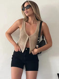 Backless Knit Slim Cardigan Y2k Top For Women Sexy Sleeveless Knitwear Coat Tank Top Patchwork Casual Ladies Cardigan