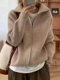 Casual Knitted Cardigan Sweaters Women Autumn Vintage Zip-up Solid Loose Long Sleeve Tops Knitwear Chic Kpop