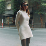 Women Elegant Gray Knitwears Sweater Mini Dress Casual Long Sleeve O Neck Sexy Short Dresses Winter Female White Black Fashion