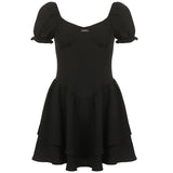 Black Square Neck Slim Pleated Mini Dress