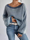 Off The Shoulder Striped Sweater Women Fall Fashion Oversized Soft Versatile Neckline Casual Knitted Sweater Winter