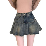 Vintage Fringe Design Slimming High-waisted Denim Skirt Women's Mini Dress Plenty Wrinkles For Summer