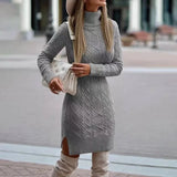 Autumn Winter New Women's Knitted Wrap Hip Skirt High Neck Warm and Thickened Elegant Knitted Sweater Long Sleeve Dress