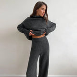 turtleneck sweater set women's European, American autumn and winter new loose casual lazy thickened knitted trousers set